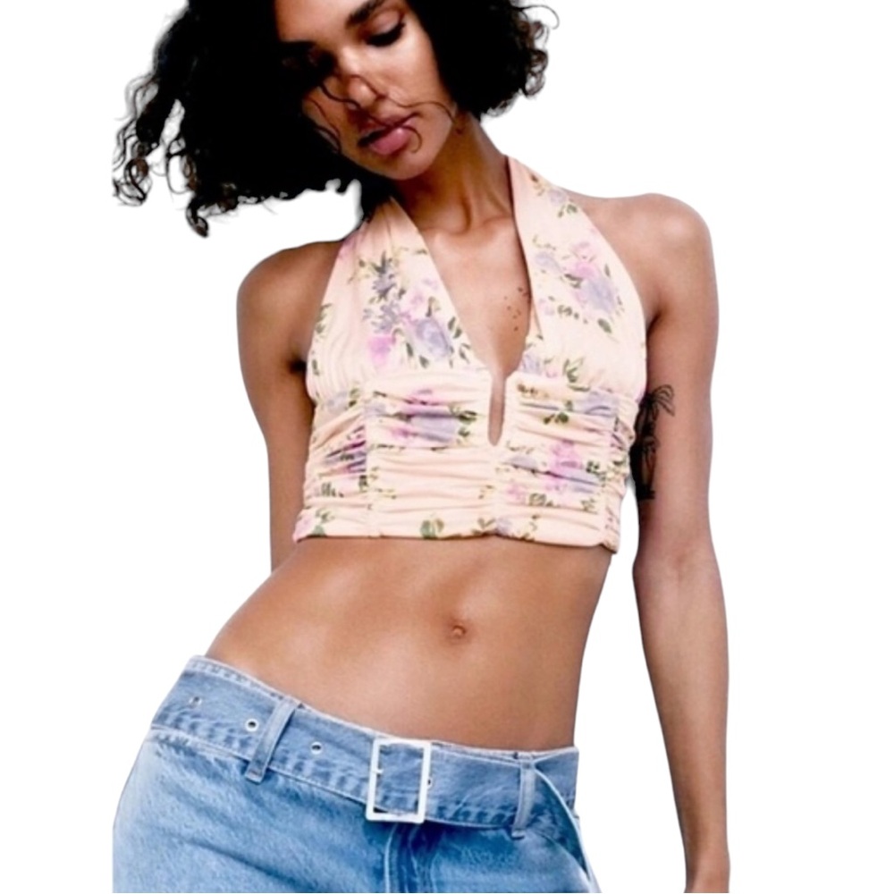 ZARA Floral Print Halter Top, size small